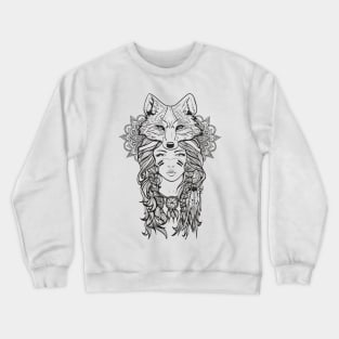 girl and fox ornamental indian design Crewneck Sweatshirt